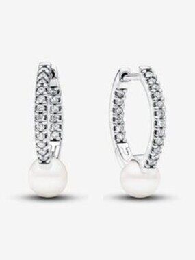 Treated Freshwater Cultured Pearl & Pav�� Hoop Earrings